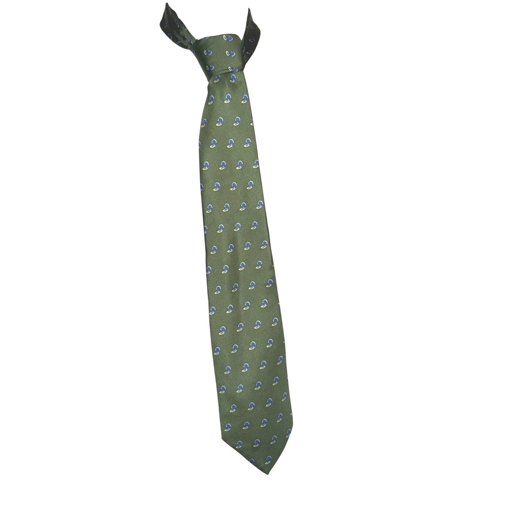 Vintage Brooks Basics Mens Silk Tie Olive Green Nautical Lifebuoy USA